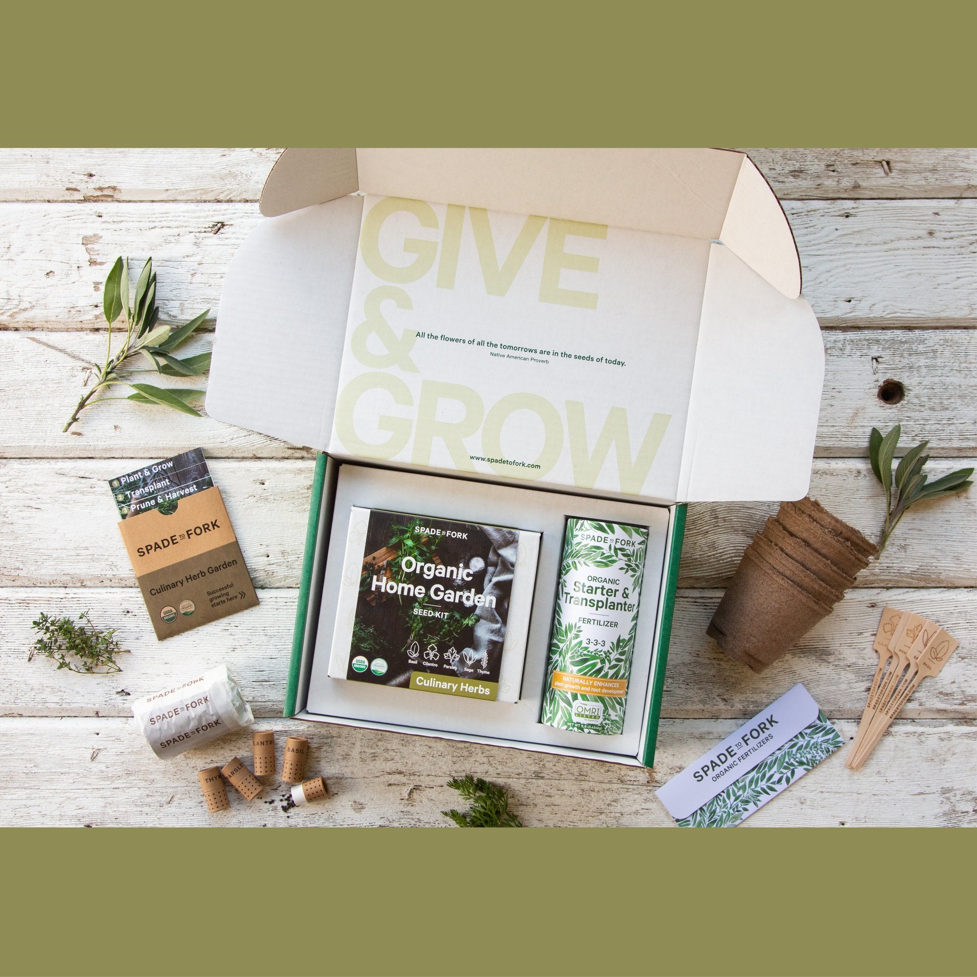 Gift Box Set - Culinary Herbs Kit + Starter & Transplanter Fertilizer